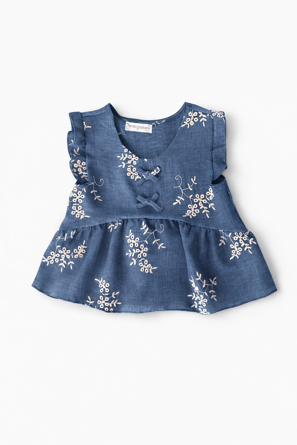 Blouse brodée bleu denim