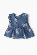 Blouse brodée bleu denim