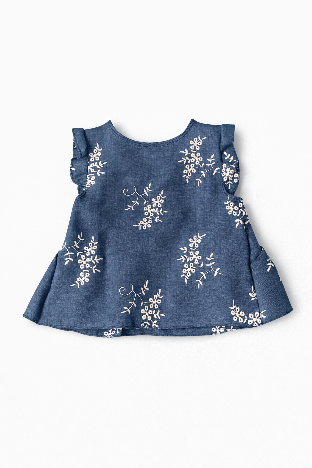Blouse brodée bleu denim